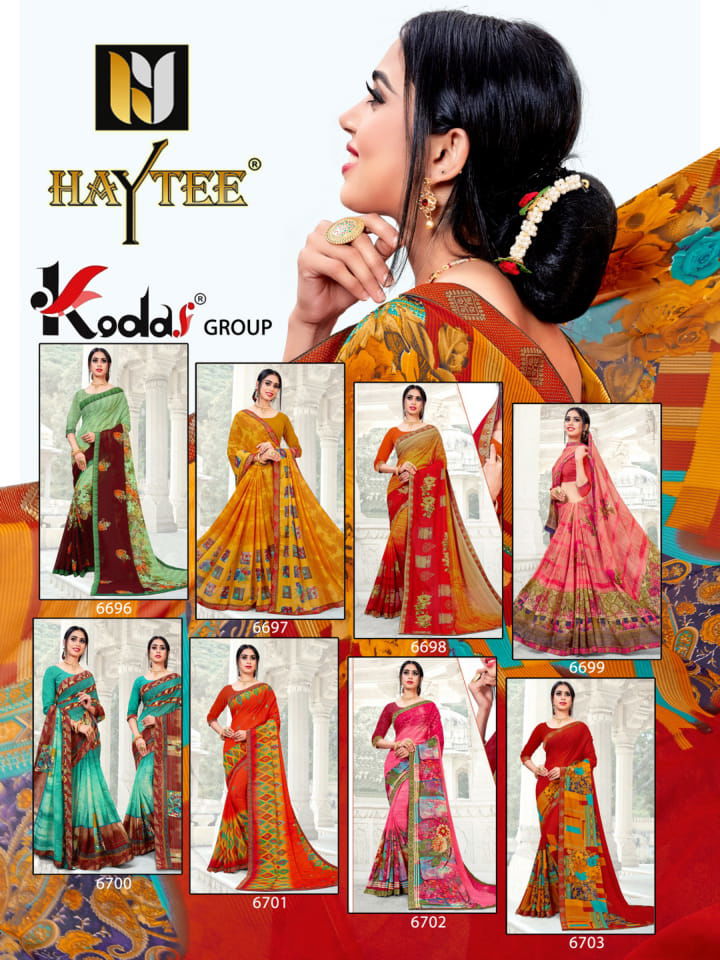 Haytee Fantasy Latest Collection Regular Wear Rennial Printed Sarees
